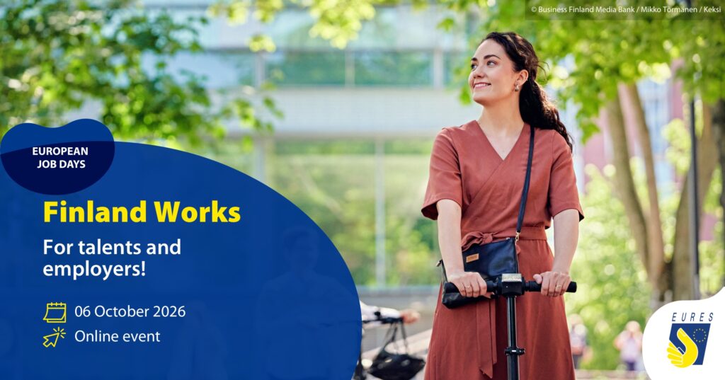 Finland Works online rekrytointitapahtuman mainos.